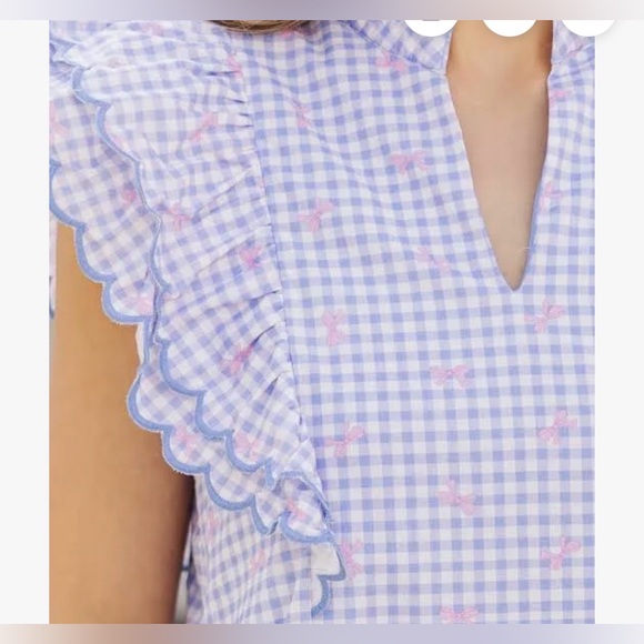 Umgee Size Small Blue and White Gingham with Pink Bows Ruffle Boutique Dress - Picture 4 of 12